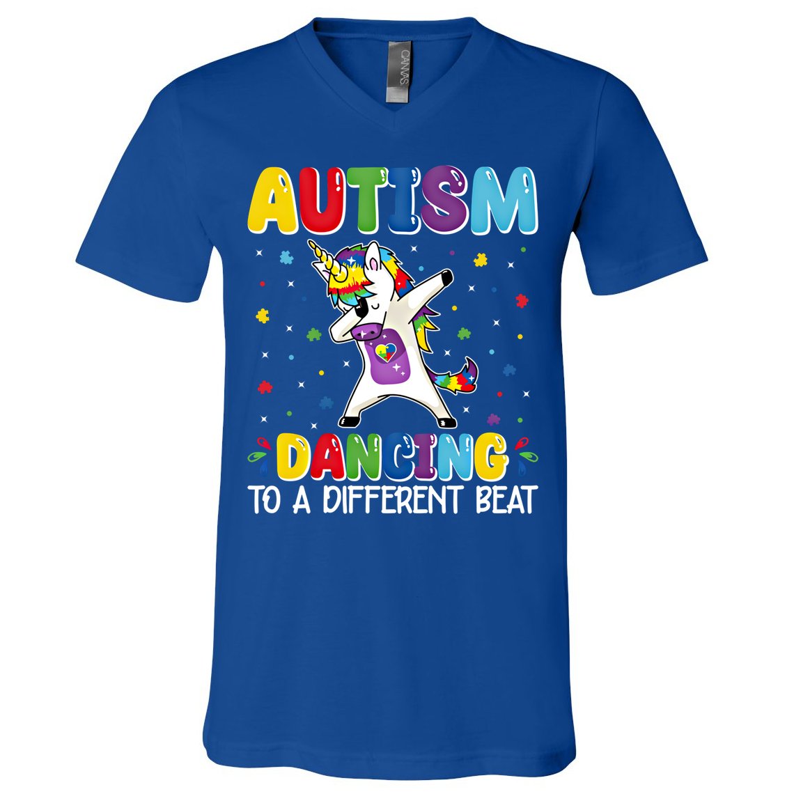 Autism Dancing To A Different Beat Dubbing Unicorn Autism Gift V-Neck T-Shirt