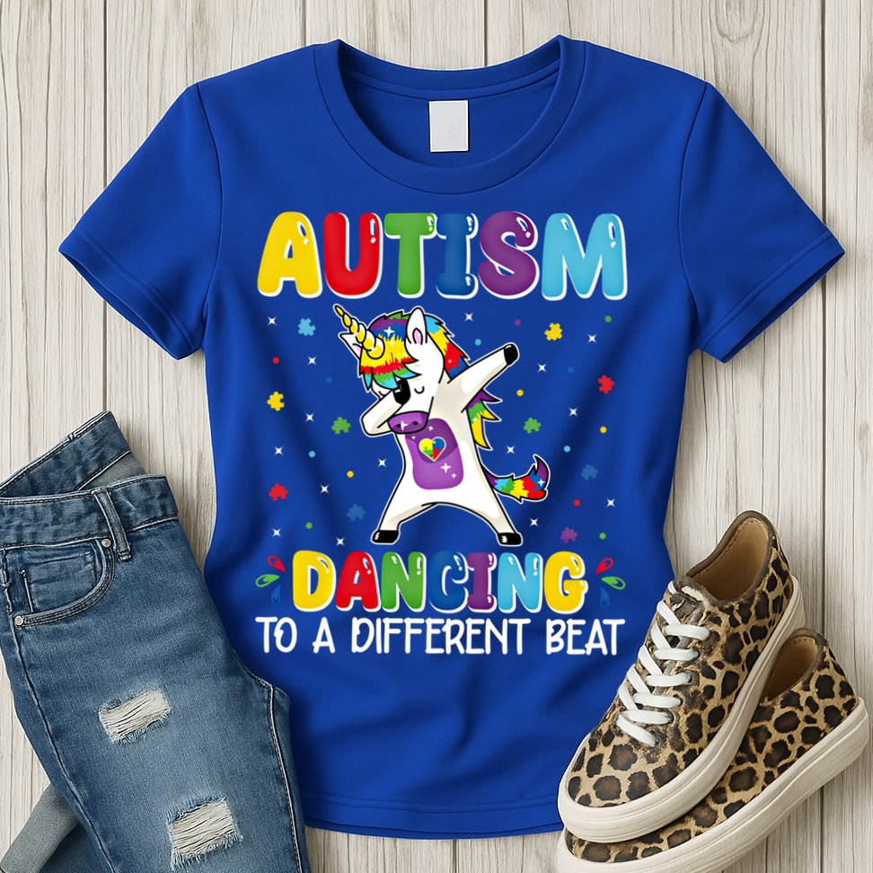 Autism Dancing To A Different Beat Dubbing Unicorn Autism Gift Womens T-Shirt