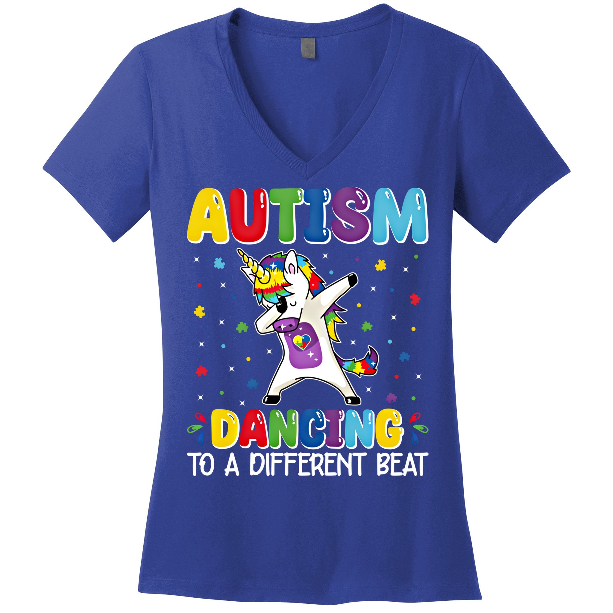 Autism Dancing To A Different Beat Dubbing Unicorn Autism Gift Women's V-Neck T-Shirt
