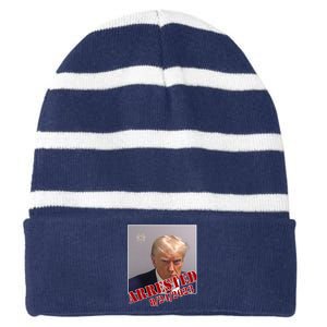 Arrested Donald Trump Mugshot Striped Beanie with Solid Band