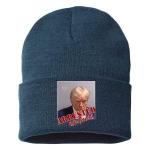 Arrested Donald Trump Mugshot Sustainable Knit Beanie