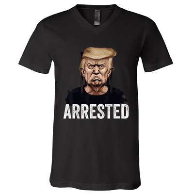 Anti Donald Trump Getting Arrested Meme Trump Arrested Funny V-Neck T-Shirt