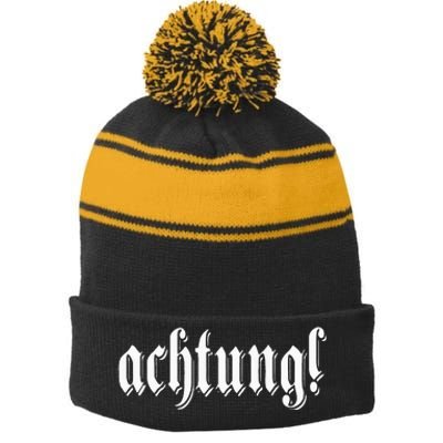 Achtung! Discover the Essence of Germany with German Language Stripe Pom Pom Beanie