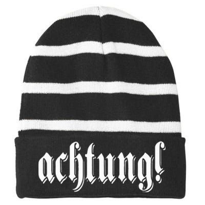 Achtung! Discover the Essence of Germany with German Language Striped Beanie with Solid Band