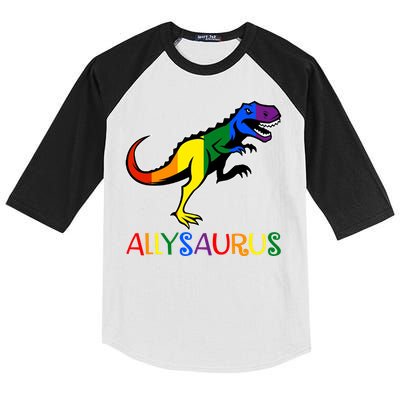 Allysaurus Dinosaur T Rex LGBT Gay Pride Kids Colorblock Raglan Jersey