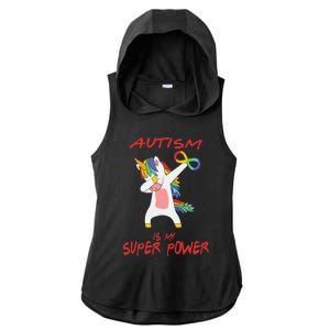 Autism Dabbing Unicorn Infinity Autism Is My Superpower Gift Ladies PosiCharge Tri-Blend Wicking Draft Hoodie Tank