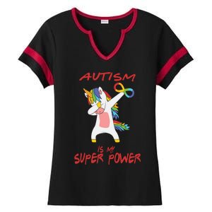 Autism Dabbing Unicorn Infinity Autism Is My Superpower Gift Ladies Halftime Notch Neck Tee