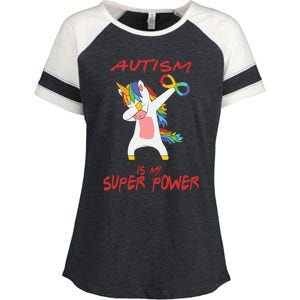 Autism Dabbing Unicorn Infinity Autism Is My Superpower Gift Enza Ladies Jersey Colorblock Tee