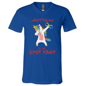 Autism Dabbing Unicorn Infinity Autism Is My Superpower Gift V-Neck T-Shirt