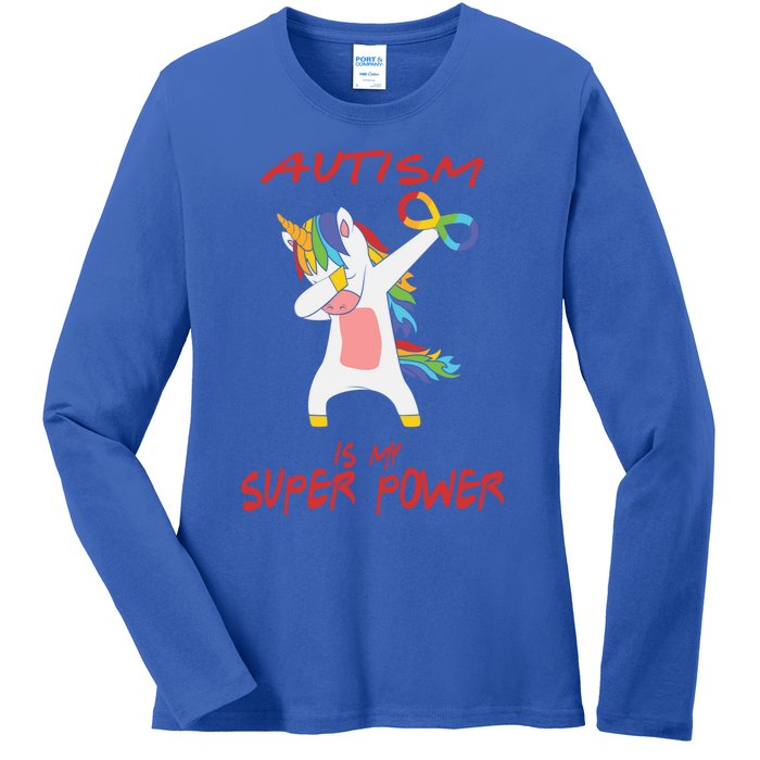 Autism Dabbing Unicorn Infinity Autism Is My Superpower Gift Ladies Long Sleeve Shirt