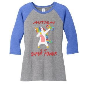 Autism Dabbing Unicorn Infinity Autism Is My Superpower Gift Women's Tri-Blend 3/4-Sleeve Raglan Shirt