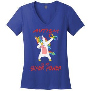 Autism Dabbing Unicorn Infinity Autism Is My Superpower Gift Women's V-Neck T-Shirt