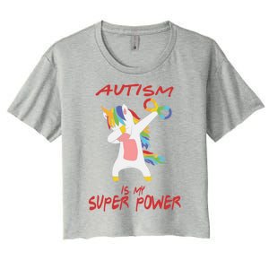 Autism Dabbing Unicorn Infinity Autism Is My Superpower Gift Women's Crop Top Tee