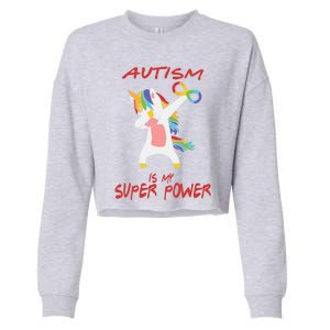 Autism Dabbing Unicorn Infinity Autism Is My Superpower Gift Cropped Pullover Crew