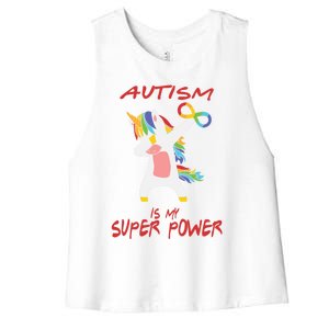 Autism Dabbing Unicorn Infinity Autism Is My Superpower Gift Women's Racerback Cropped Tank