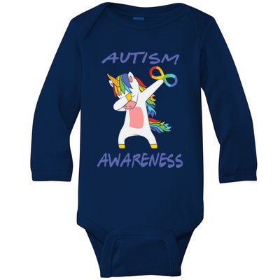 Autism Dabbing Unicorn Infinity Awareness Purple Gift Baby Long Sleeve Bodysuit