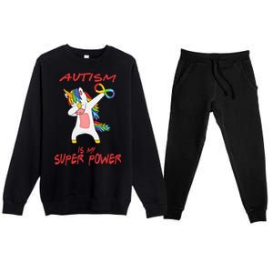 Autism Dabbing Unicorn Infinity Autism Is My Superpower Cute Gift Premium Crewneck Sweatsuit Set