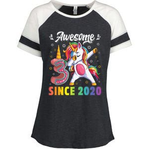 Awesome Dabbing Unicorn Birthday 3 Year Old Enza Ladies Jersey Colorblock Tee