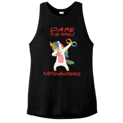 Autism Dabbing Unicorn Infinity Dare To Be Yourself Gift Ladies PosiCharge Tri-Blend Wicking Tank