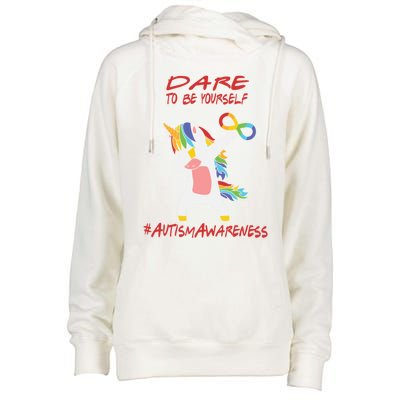 Autism Dabbing Unicorn Infinity Dare To Be Yourself Gift Womens Funnel Neck Pullover Hood