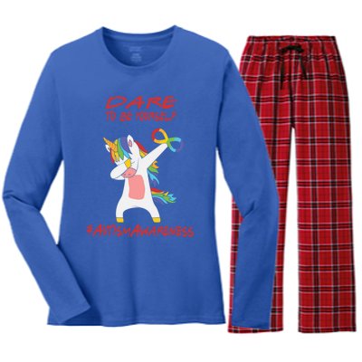 Autism Dabbing Unicorn Infinity Dare To Be Yourself Gift Women's Long Sleeve Flannel Pajama Set 