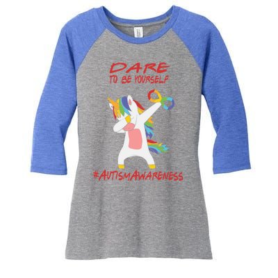 Autism Dabbing Unicorn Infinity Dare To Be Yourself Gift Women's Tri-Blend 3/4-Sleeve Raglan Shirt