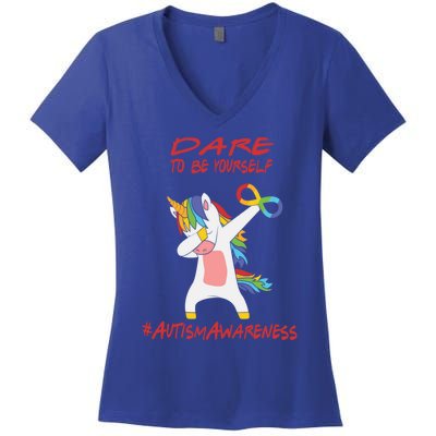 Autism Dabbing Unicorn Infinity Dare To Be Yourself Gift Women's V-Neck T-Shirt