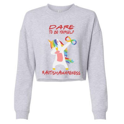 Autism Dabbing Unicorn Infinity Dare To Be Yourself Gift Cropped Pullover Crew