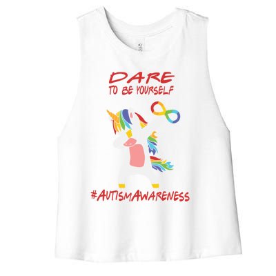 Autism Dabbing Unicorn Infinity Dare To Be Yourself Gift Women's Racerback Cropped Tank