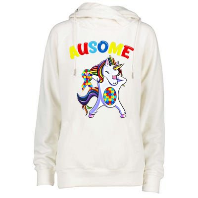 Autism Dabbing Unicorn Ausome Autism Puzzle Awesome Unicorn Great Gift Womens Funnel Neck Pullover Hood