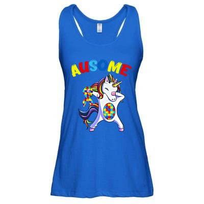 Autism Dabbing Unicorn Ausome Autism Puzzle Awesome Unicorn Great Gift Ladies Essential Flowy Tank