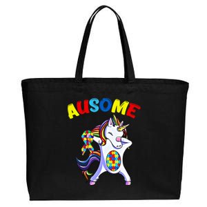 Autism Dabbing Unicorn Ausome Autism Puzzle Awesome Unicorn Great Gift Cotton Canvas Jumbo Tote