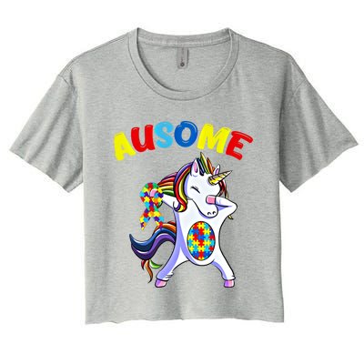 Autism Dabbing Unicorn Ausome Autism Puzzle Awesome Unicorn Great Gift Women's Crop Top Tee