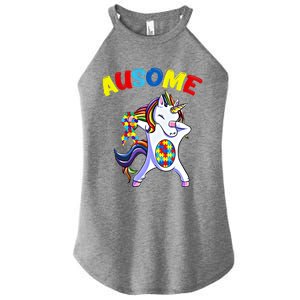 Autism Dabbing Unicorn Ausome Autism Puzzle Awesome Unicorn Great Gift Women’s Perfect Tri Rocker Tank