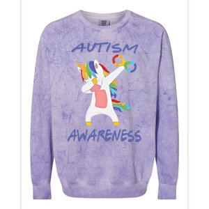 Autism Dabbing Unicorn Infinity Awareness Purple Gift Colorblast Crewneck Sweatshirt