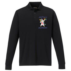 Autism Dabbing Unicorn Infinity Awareness Purple Gift Performance Long Sleeve Polo