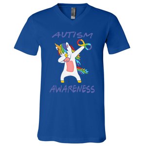 Autism Dabbing Unicorn Infinity Awareness Purple Gift V-Neck T-Shirt