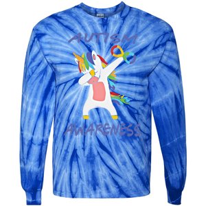 Autism Dabbing Unicorn Infinity Awareness Purple Gift Tie-Dye Long Sleeve Shirt