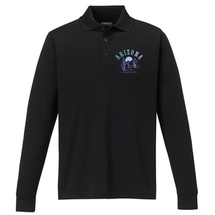 Arizona Desert Vibes Az Pride Cactus Vintage Performance Long Sleeve Polo