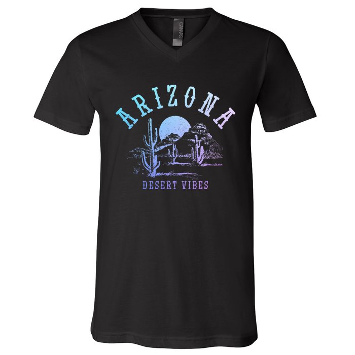 Arizona Desert Vibes Az Pride Cactus Vintage V-Neck T-Shirt