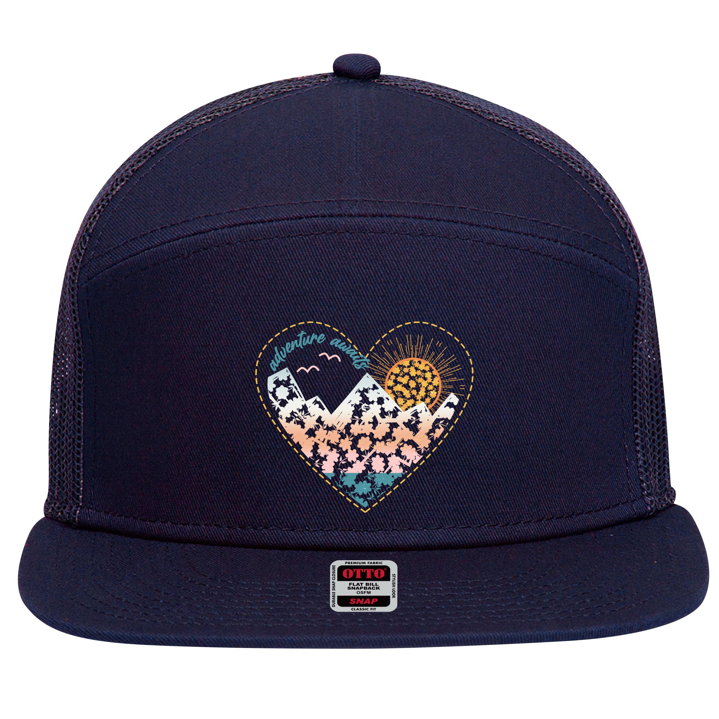 Adventure Awaits Nature Cute Wilderness 7 Panel Mesh Trucker Snapback Hat