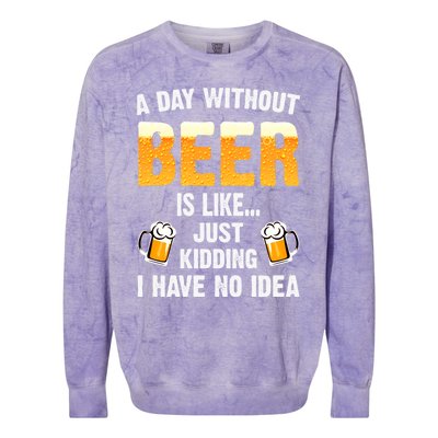 A Day Without Beer Is Like Just Ding I Have No Idea Tee Cool Gift Colorblast Crewneck Sweatshirt