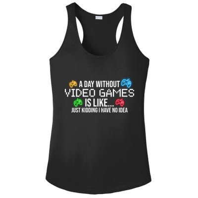 A Day Without Video Games Funny Gamer Ladies PosiCharge Competitor Racerback Tank