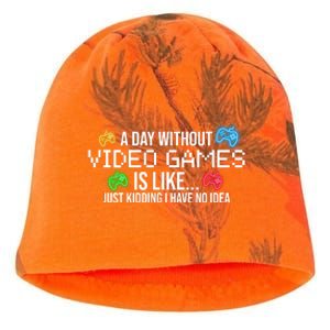 A Day Without Video Games Funny Gamer Kati - Camo Knit Beanie