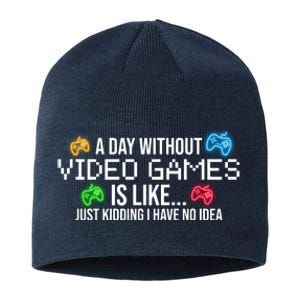 A Day Without Video Games Funny Gamer Sustainable Beanie