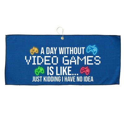 A Day Without Video Games Funny Gamer Large Microfiber Waffle Golf Towel