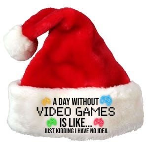 A Day Without Video Games Funny Gamer Premium Christmas Santa Hat