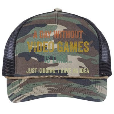 A Day Without Video Games Is Like Funny Gamer Gifts Gaming Retro Rope Trucker Hat Cap