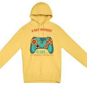 A DAY WITHOUT VIDEO GAMES IS LIKE Funny Gaming Gamer Premium Pullover Hoodie