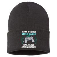 A Day With Out Video Games Is Like Nah Never Gonna Happen Gift Sustainable Knit Beanie